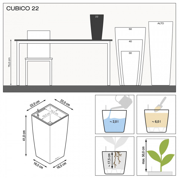 Кашпо Lechuza Cubico 22 Красный