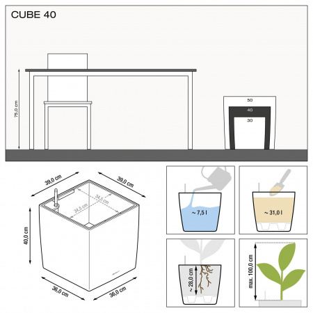 Кашпо Lechuza Cube 40 Белый