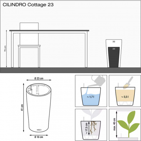 Кашпо Lechuza Cilindro Cottage 23 Бежевый
