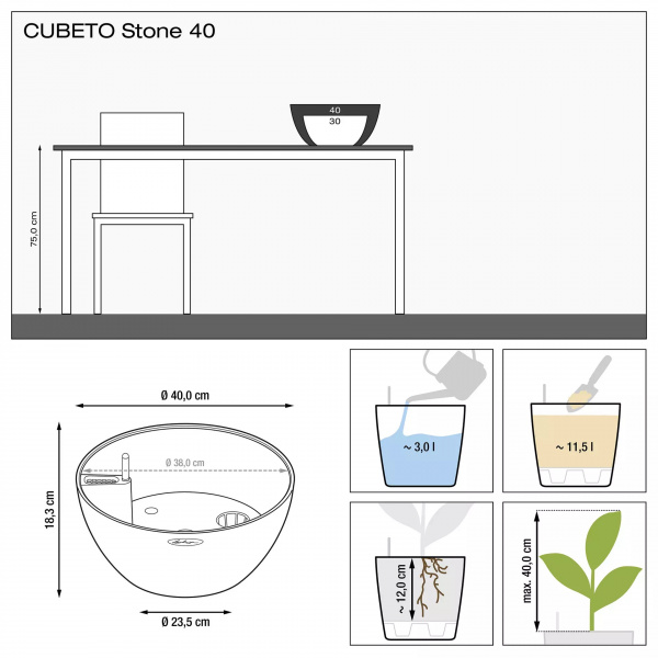 Кашпо Lechuza Cubeto Stone 40 Светло-Бежевый