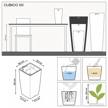 Кашпо Lechuza Cubico 50 Серебристый