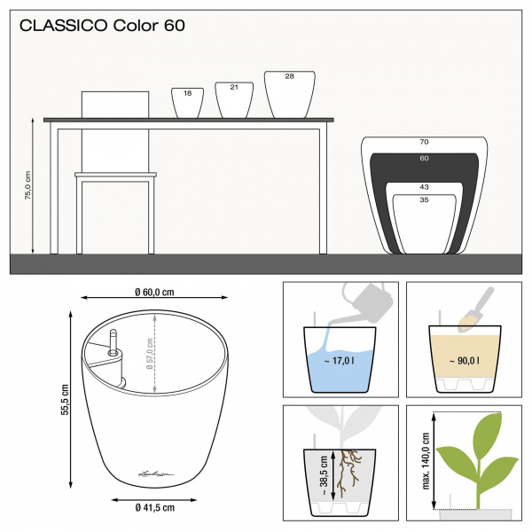 Кашпо Lechuza Classico Color 60 Серый