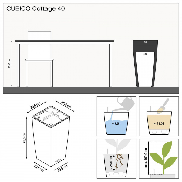Кашпо Lechuza Cubico Cottage 40 Мокко