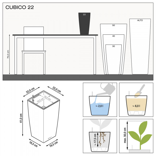 Кашпо Lechuza Cubico 22 Антрацит